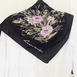 🩷 Leonardi Black Floral Vintage Scarf Pink Lavender Tan Y2K. Prairie Core